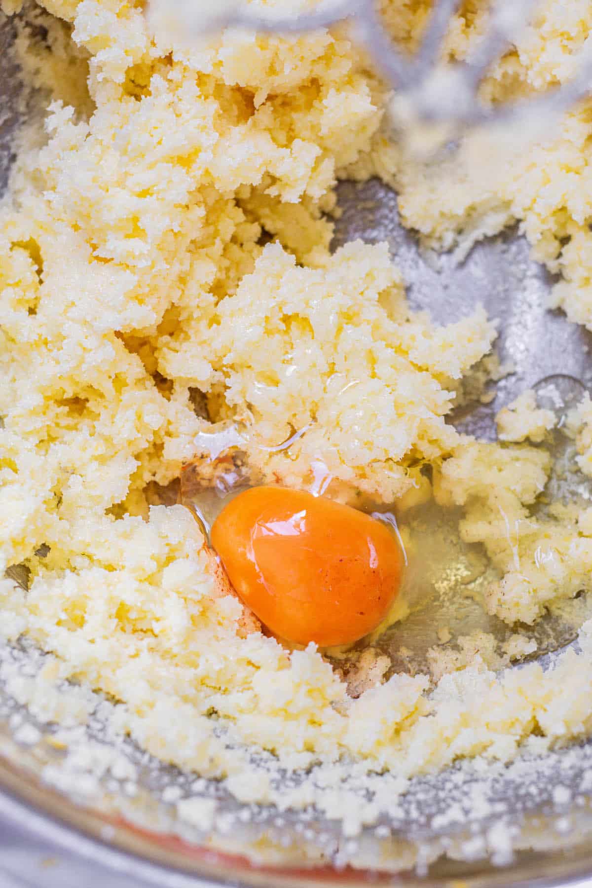 egg in creamed butter.