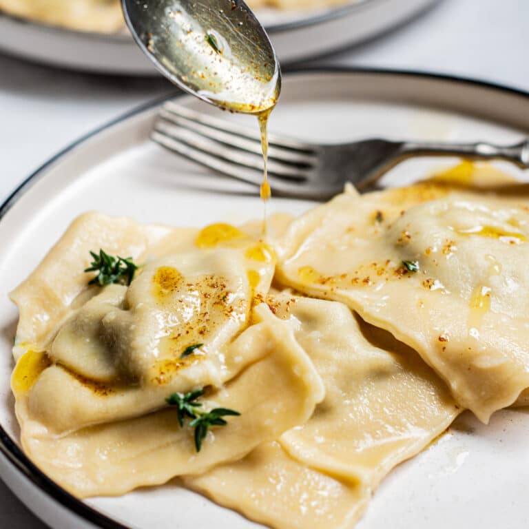 Pumpkin Ricotta Ravioli in Thyme and Brown Butter Sauce