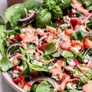 Strawberry Spinach Salad with Roasted Strawberry Dressing