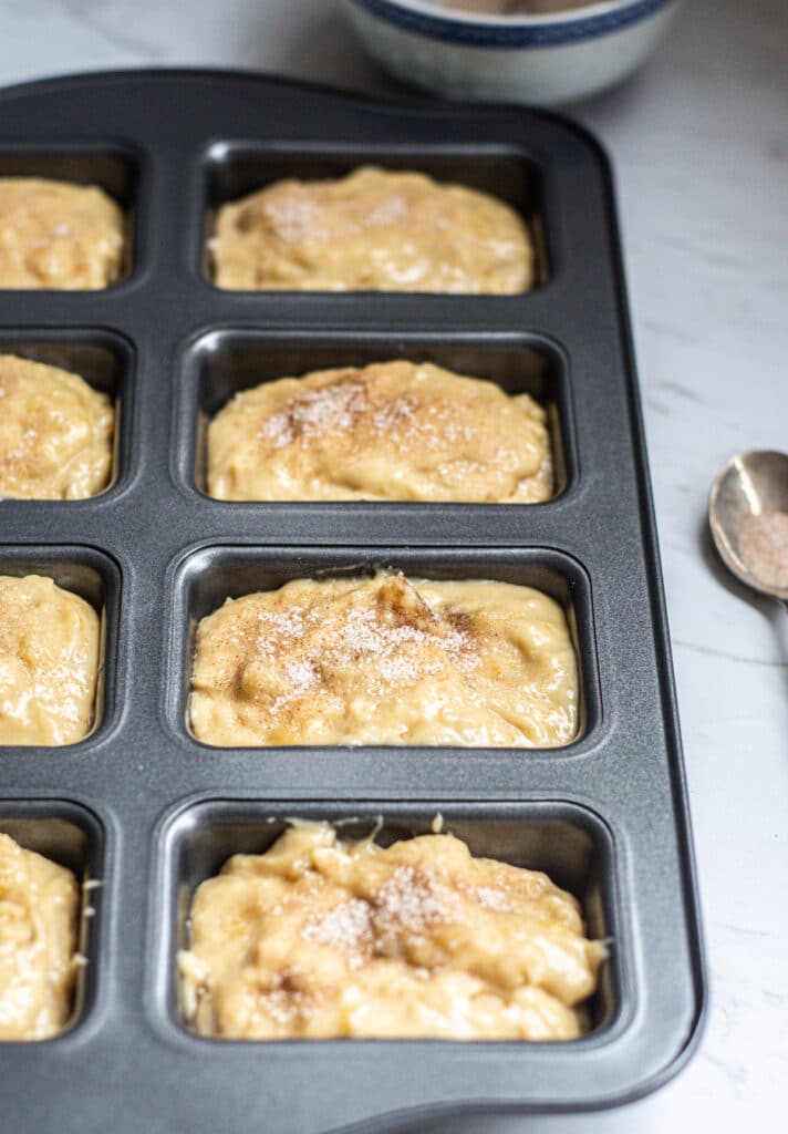 banana loaf batter in a tray