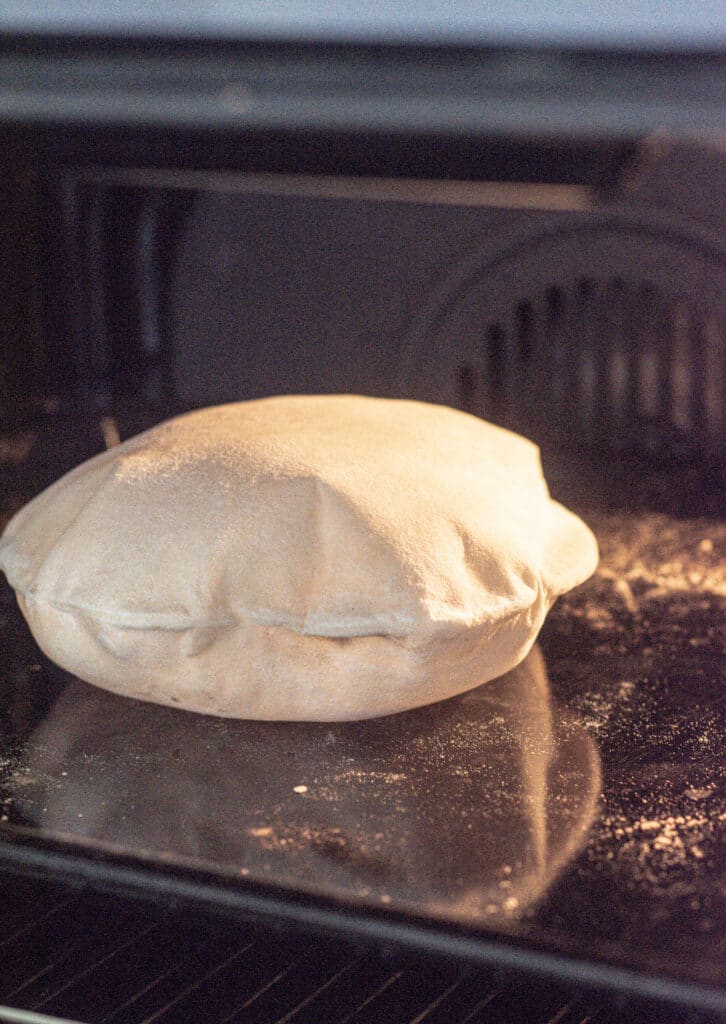 A pita puffed up in the oven