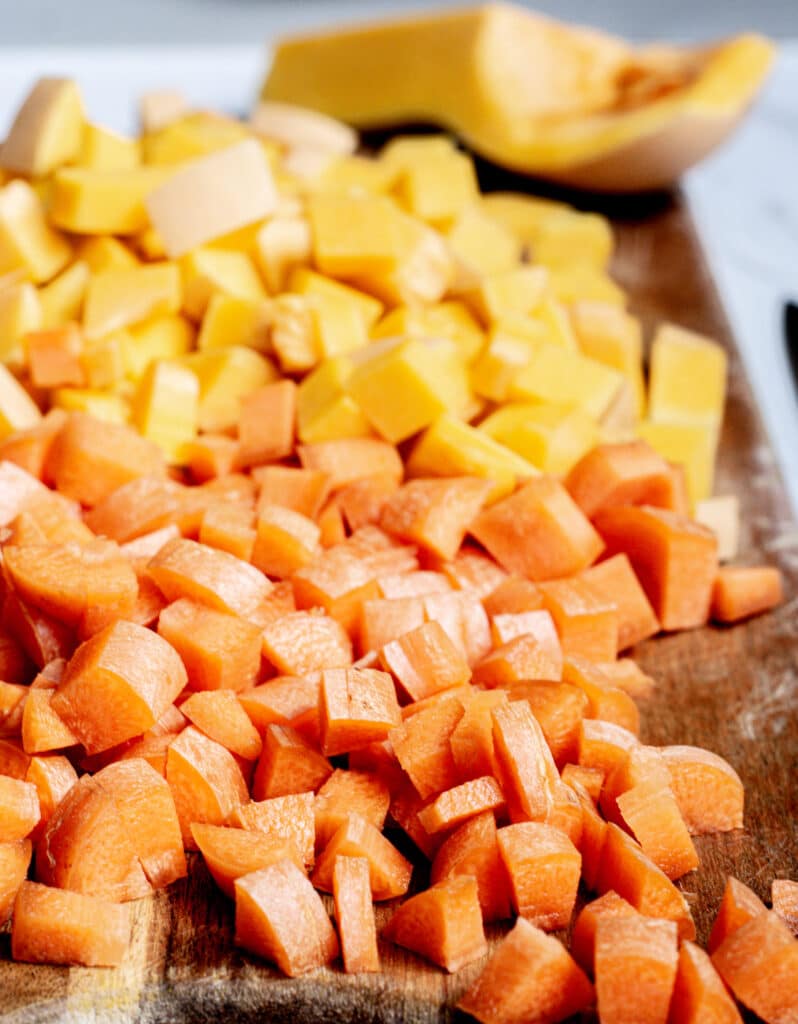chopped pumpkin and carrots