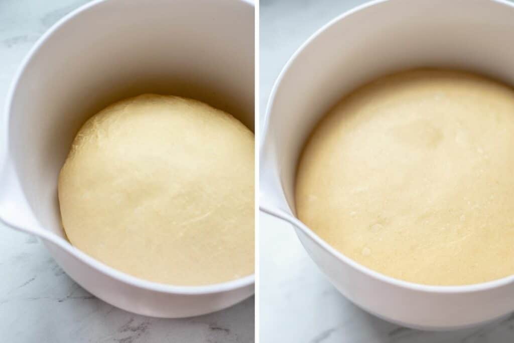 side by side of rising dough
