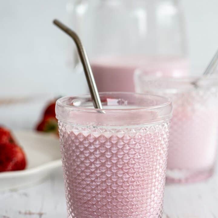 2 glasses of strawberry milk