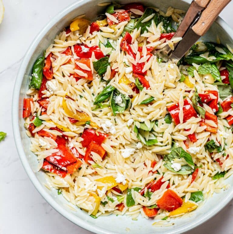 Lemon Orzo Salad With Basil and Bell Peppers