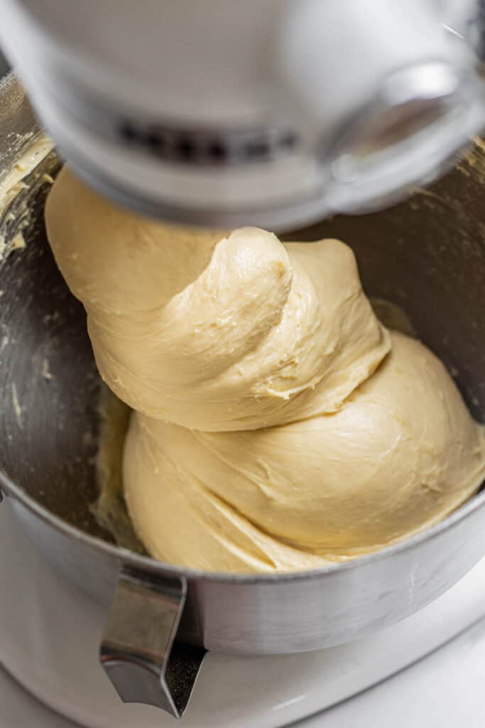 mixer with brioche dough.