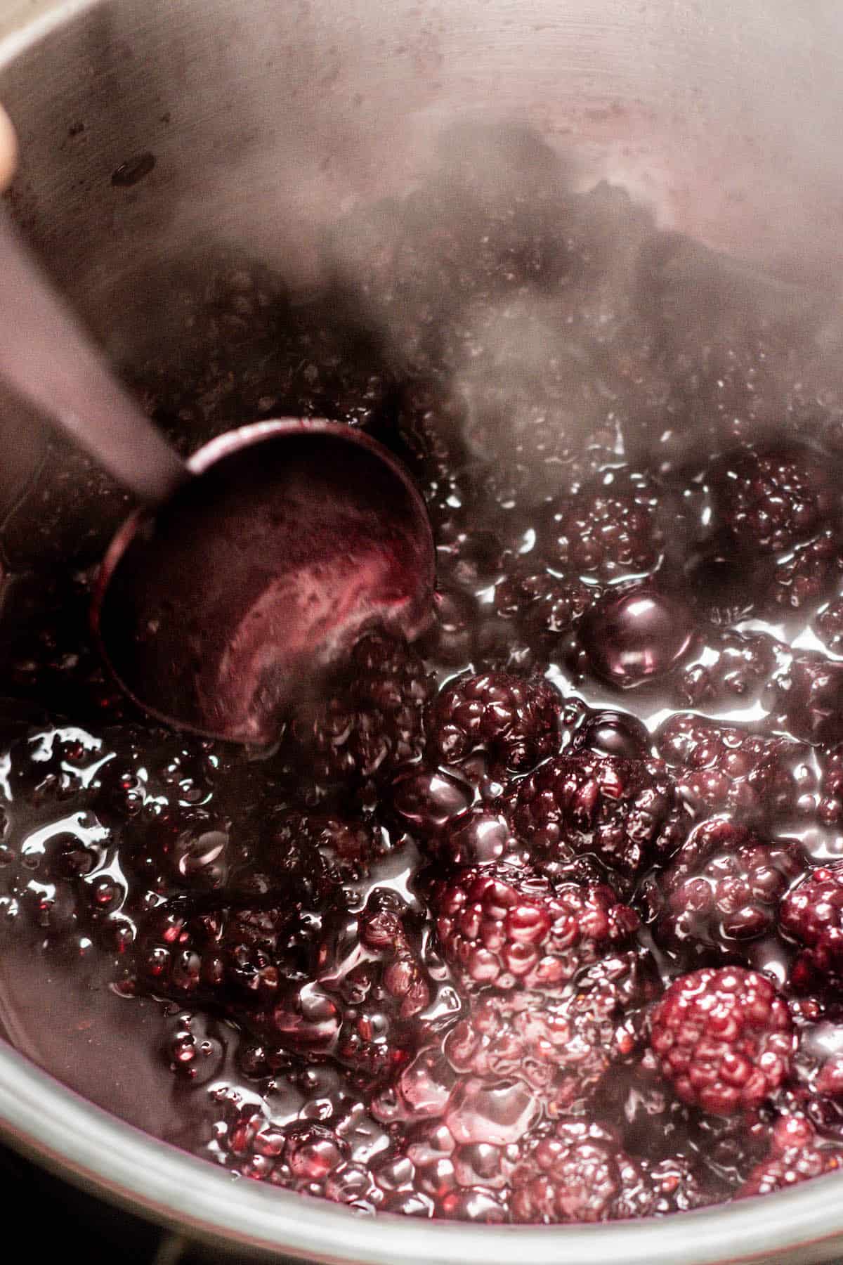 spoon stirring berries.
