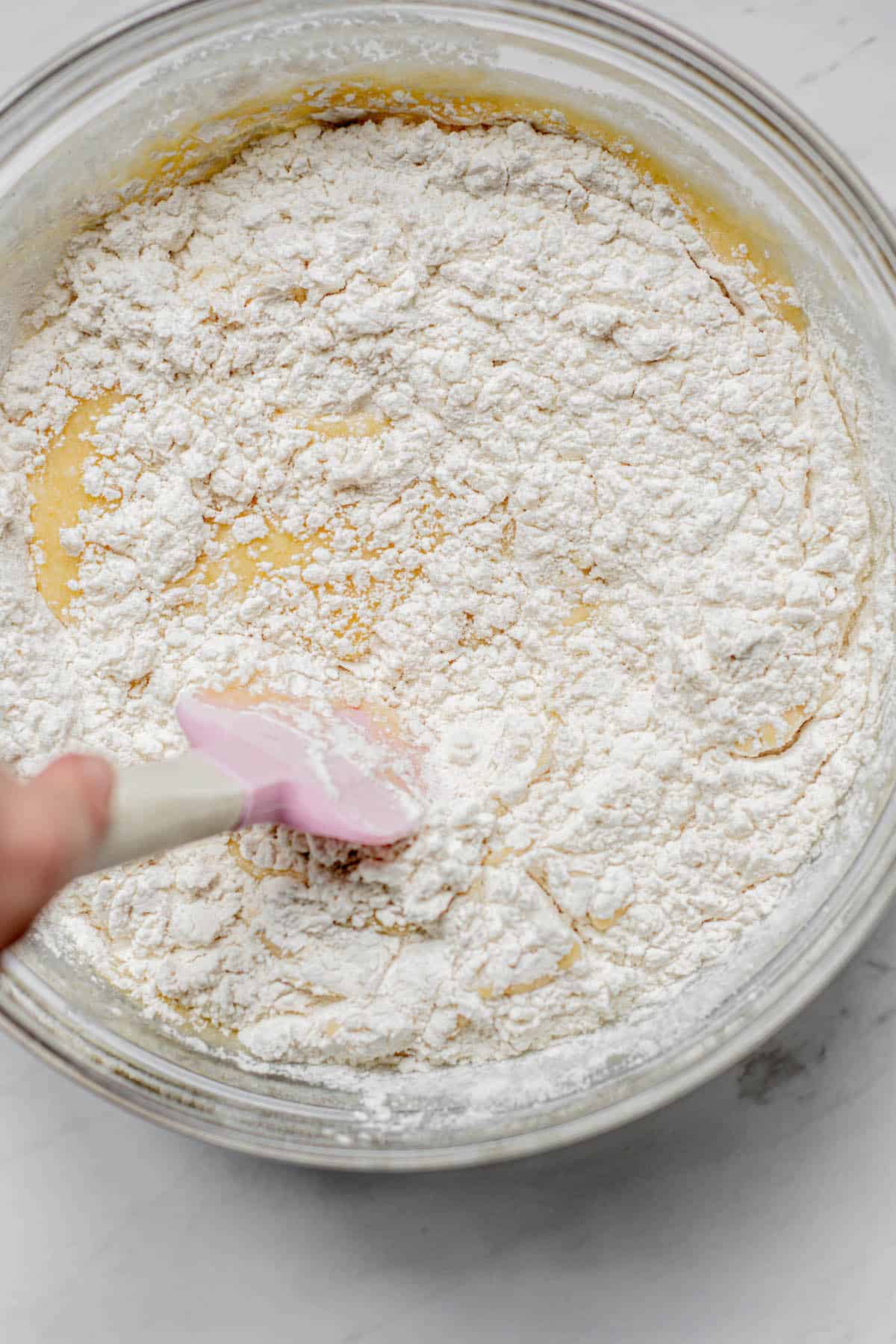 flour in cake batter.