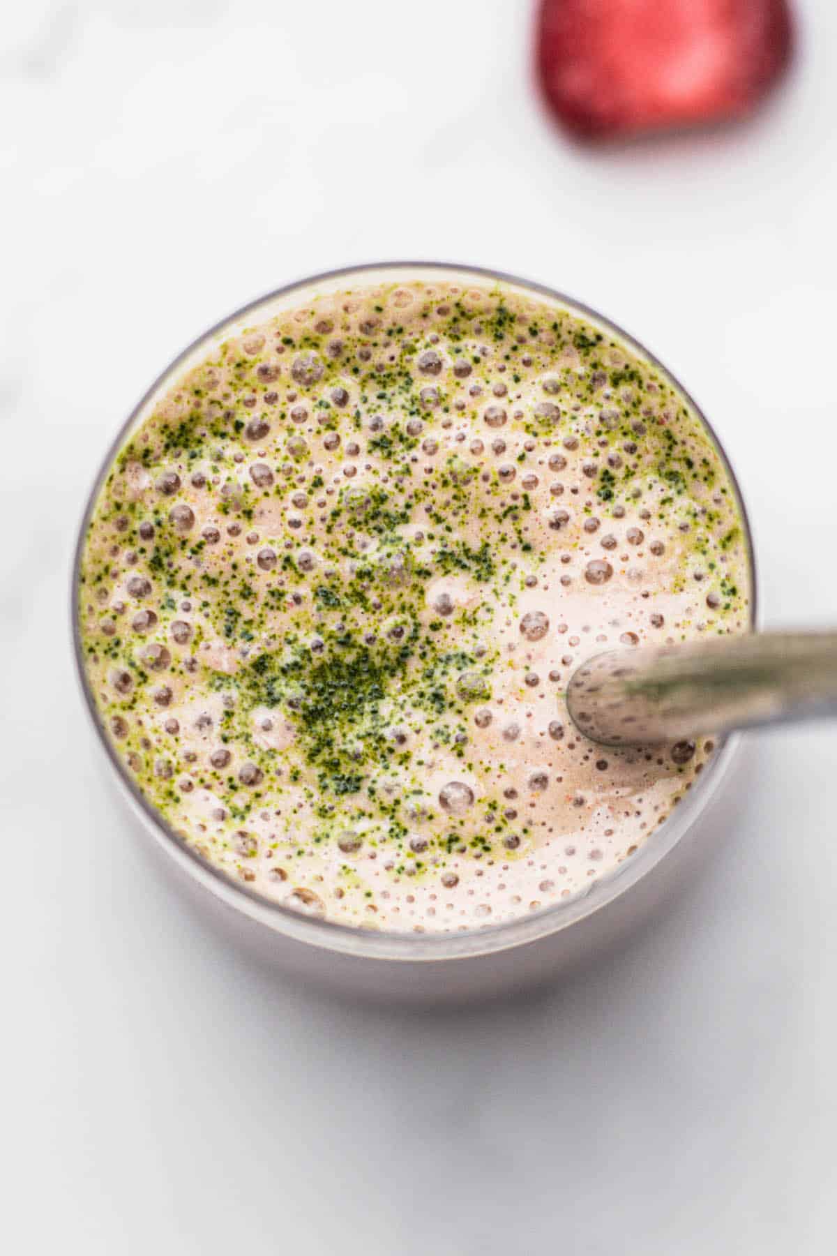 matcha topped smoothie.