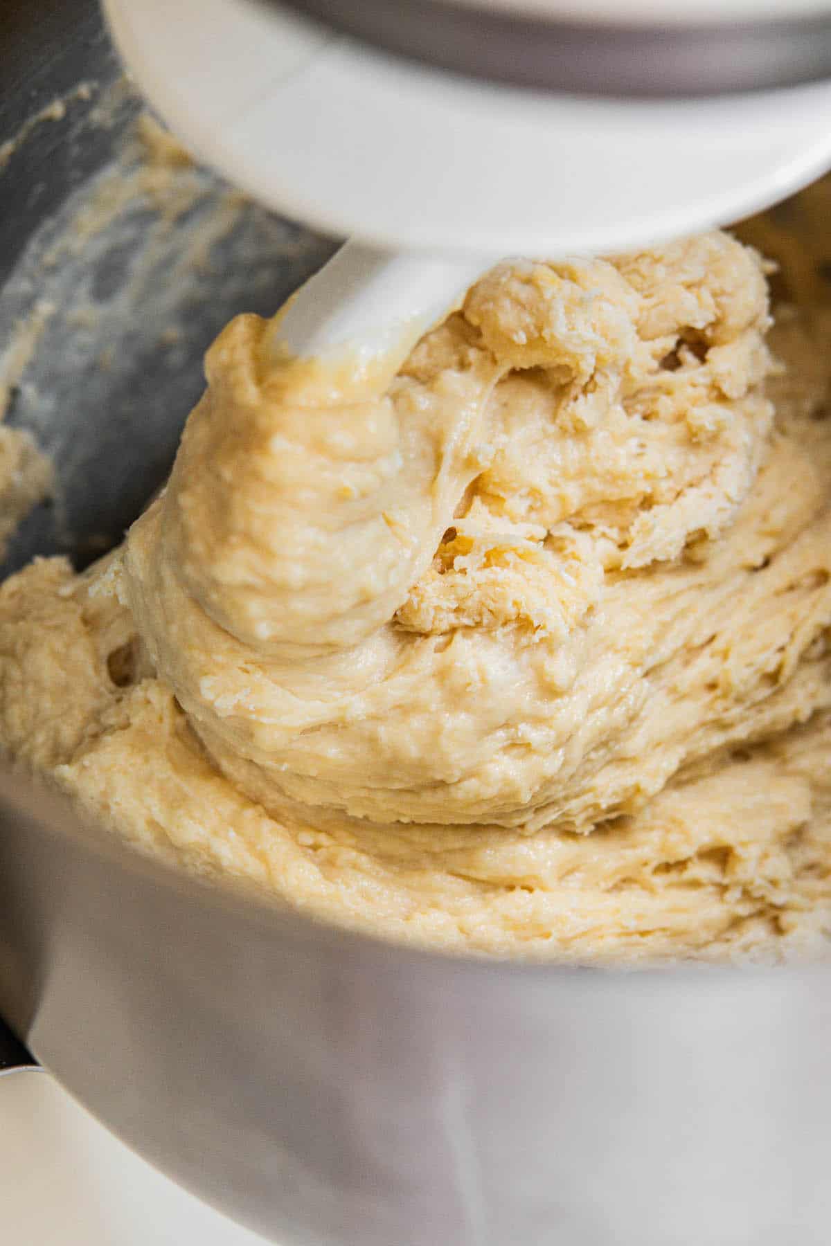 shaggy dough being mixed.