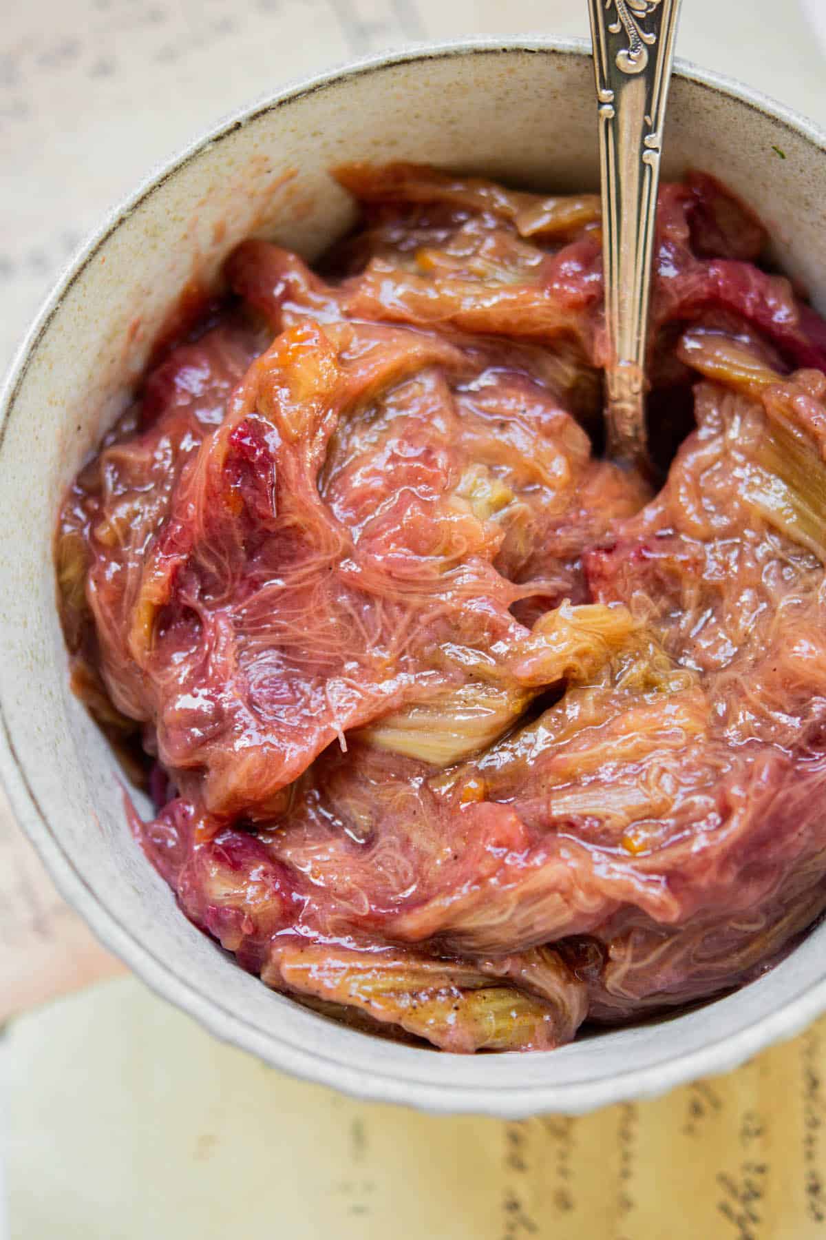 a bowl of rhubarb compote.